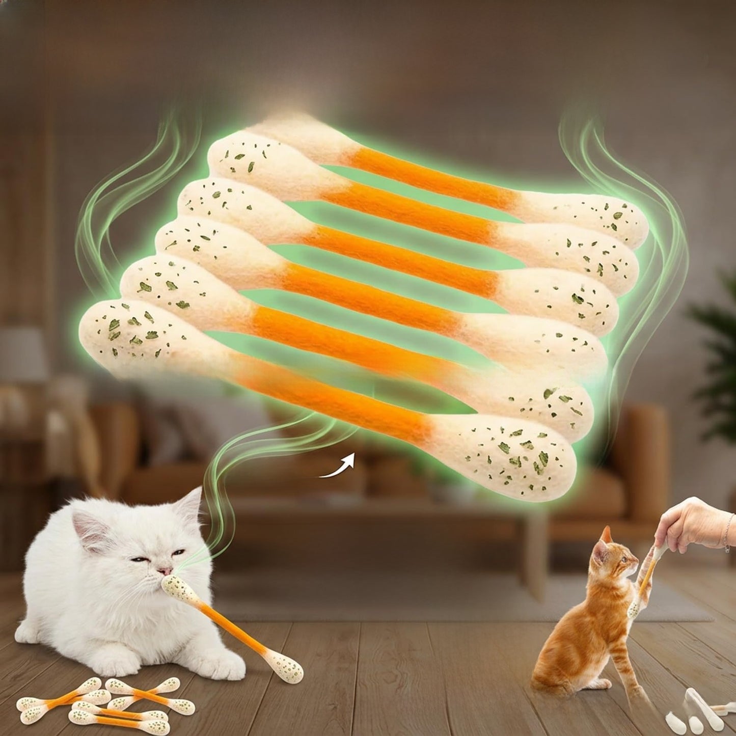6 Pack Giant Cotton Swab Shaped Felt Cat Chew Toys