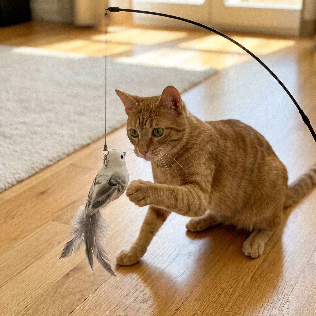 Rotating Cat Teaser Toy with Replaceable Heads