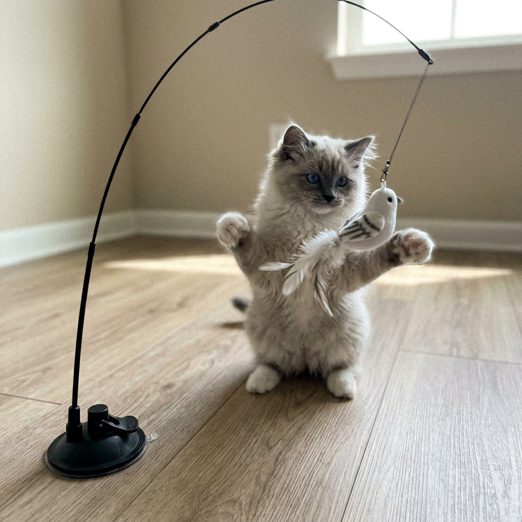 Rotating Cat Teaser Toy with Replaceable Heads