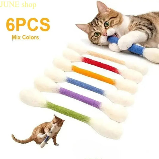 6 Pack Giant Cotton Swab Shaped Felt Cat Chew Toys