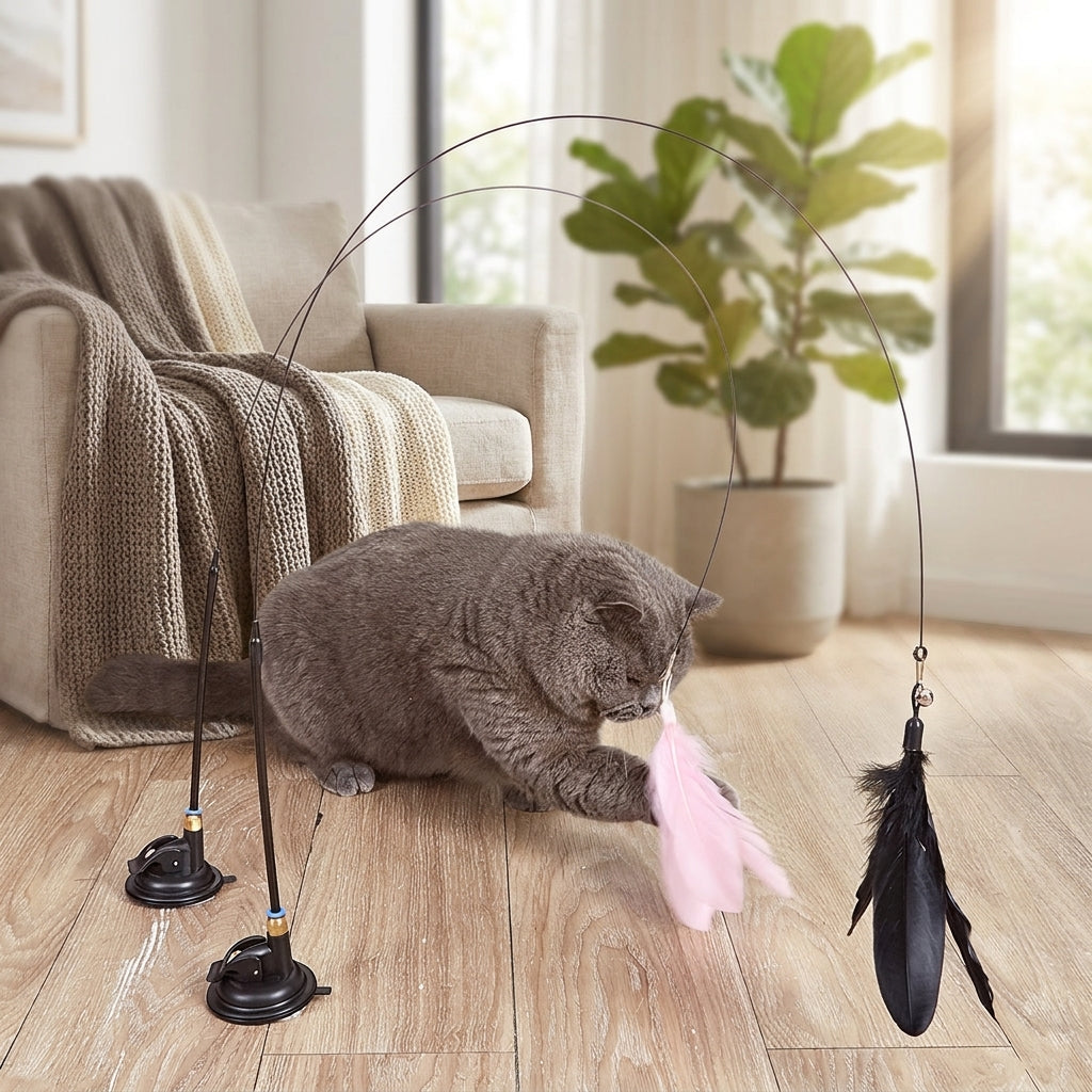 Suction Cup Cat Feather Wand Toy